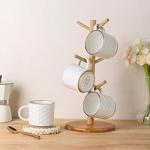 Miniatura 158 de GBHOME Tazas de café apilables de 12 onzas, tazas de café de cerámica con patrones de textura para hombre, mujer, papá, mamá, juego de 4 tazas