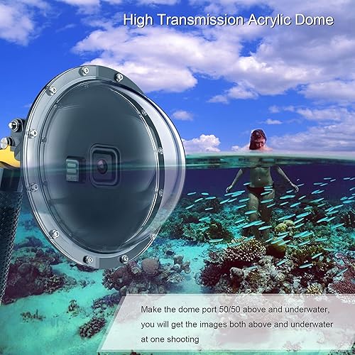 Miniatura 8 de YALLSAME Cúpula para GoPro 8 Funda impermeable con ventana de pantalla frontal, agarre de mano flotante, gatillo de buceo subacuático, esnórquel,