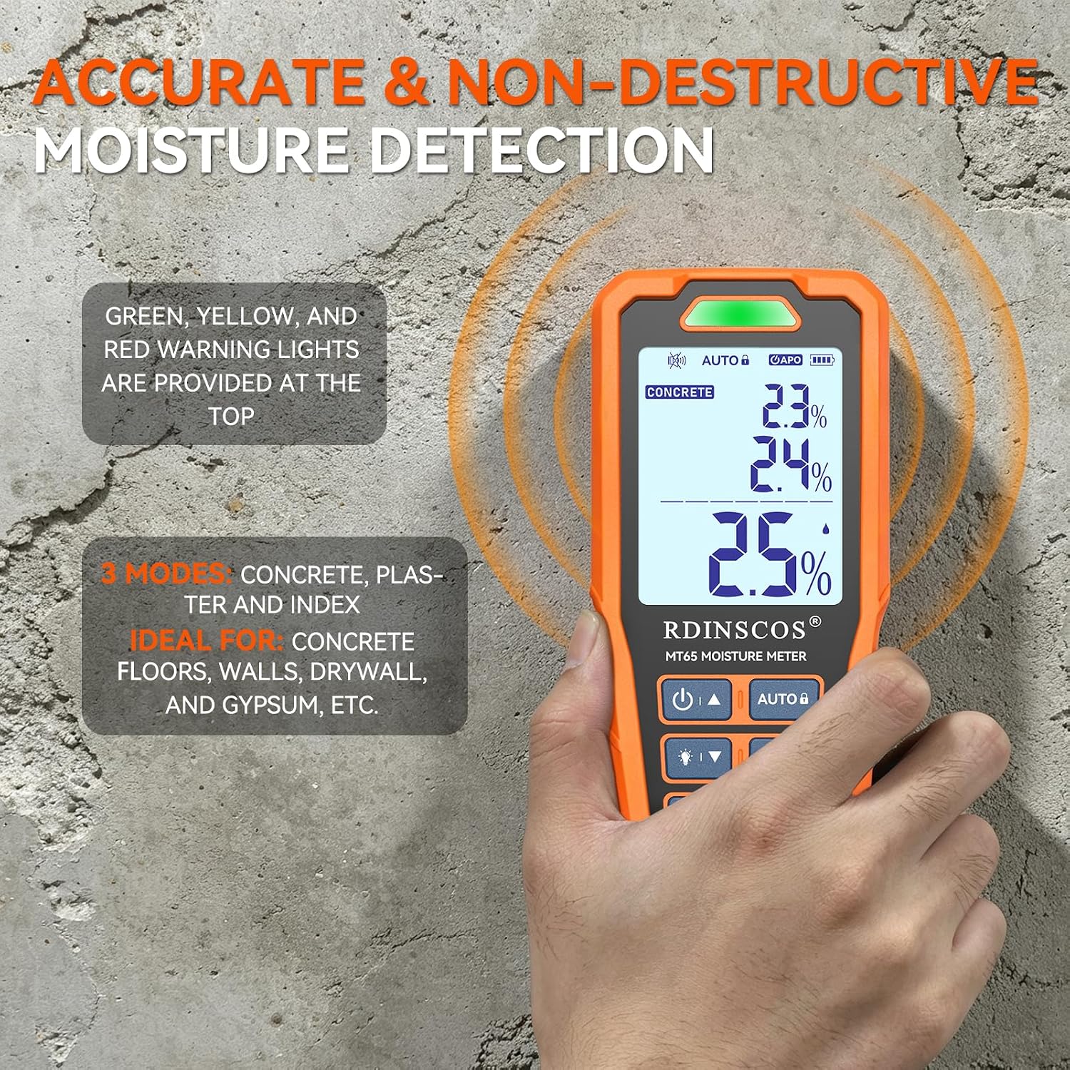 RDINSCOS Rechargeable Moisture Meter for Wood, Walls & Hardwood (Orange) image 5