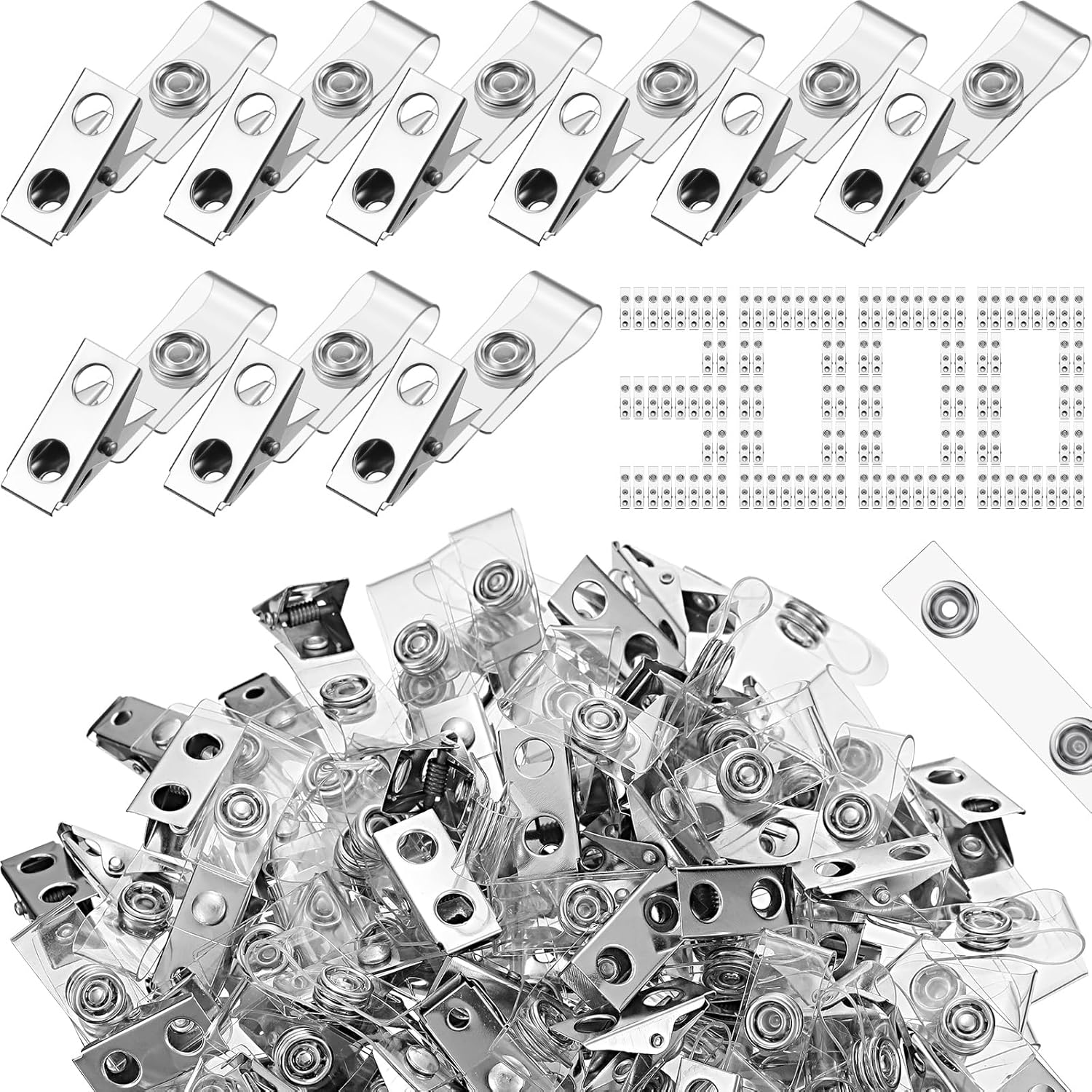 Seajan 3000 Pcs Metal Badge Clips Bulk Double Hole Name Tag Clips with Clear PVC Straps Alligator ID Strap Clips for ID Cards Holders Office School Supplies