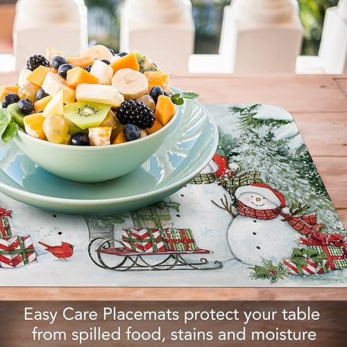 Miniatura 5 de Wipe-Clean - Manteles individuales reversibles de Decofoam Snowman's Farmhouse, juego de 2, fabricados en los Estados Unidos