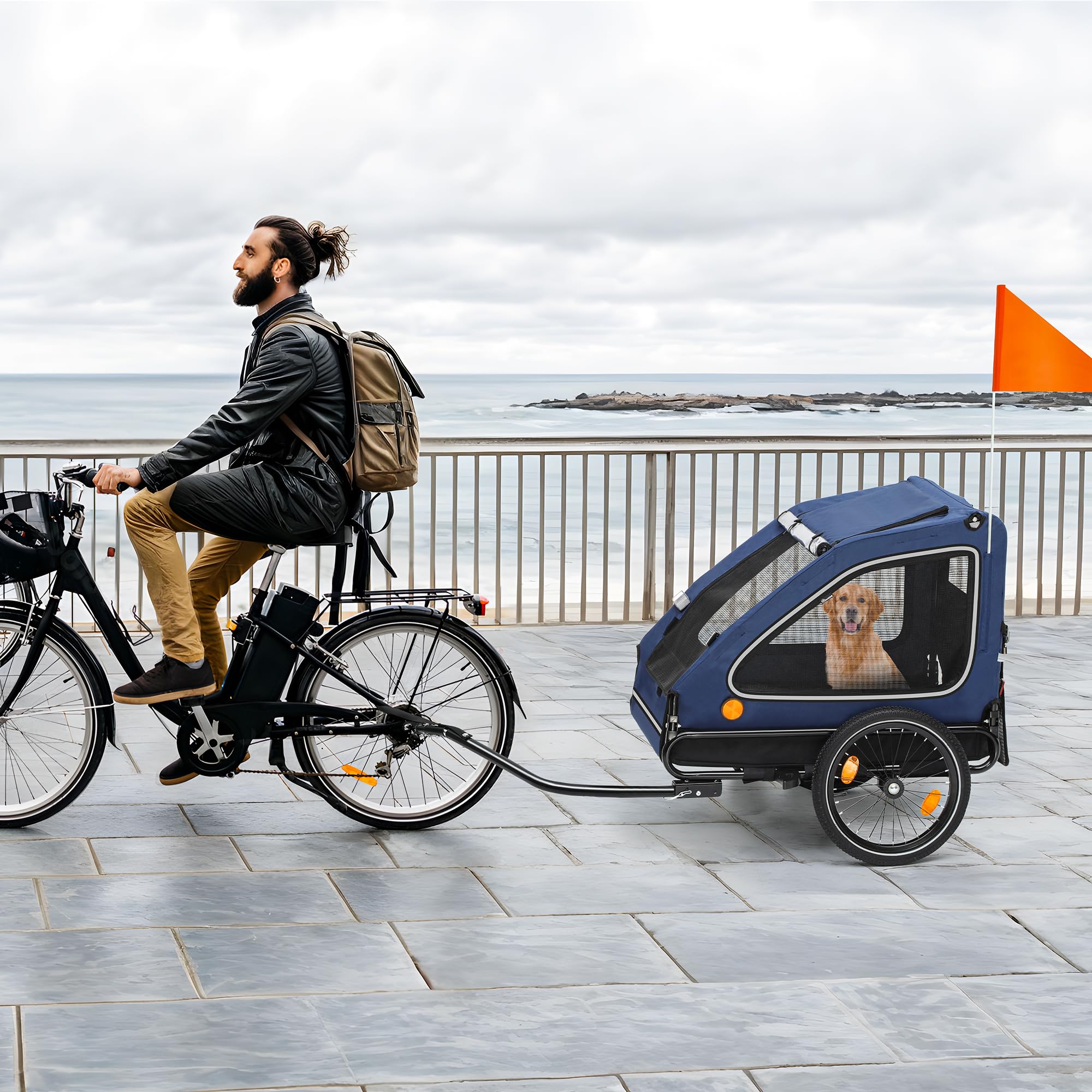 YITAHOME Rimorchio per cani 2 in 1 con ruota anteriore girevole a 360° e rimovibile, passeggino per cani in tela Oxford 600D, rimorchio per bicicletta, max 40 kg, riflettori e guinzaglio di sicurezza