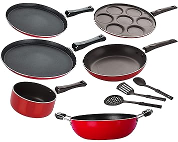 NIRLON Nonstick Heavy Gauge Aluminium Combo Offer Cookware Set-9 Pieces [2.6mm_FT13_FT12_KD14_SPB_UP_TP24_3SPN]