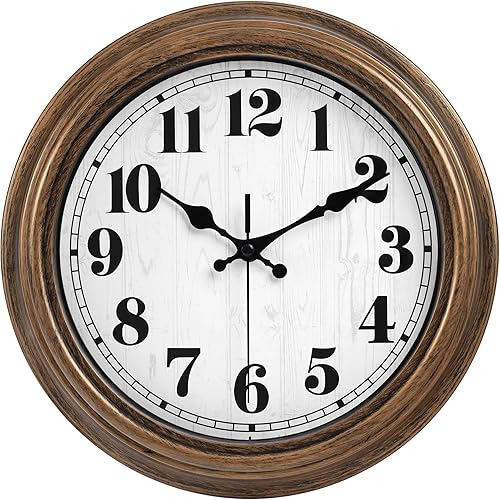 45MinST Reloj de pared retro de 12 pulgadas, movimiento silencioso que funciona con pilas, decoración para el hogar, pared, fácil de leer,