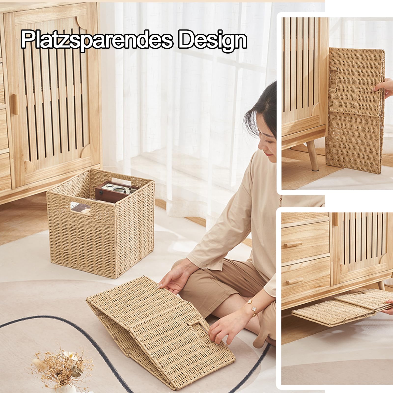 Lot de 3 paniers de rangement tressés,Kallax panier de rangement étagère pliable,boîte d'étagère Storage Box 28x28x28 cm
