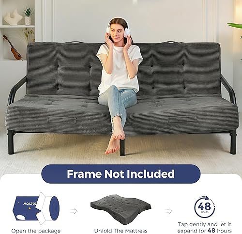 Miniatura 8 de MAXYOYO Colchón tipo futón de 8 pulgadas tamaño matrimonial con asas, sofá cama plegable copetudo (marco no incluido), colchón plegable versátil