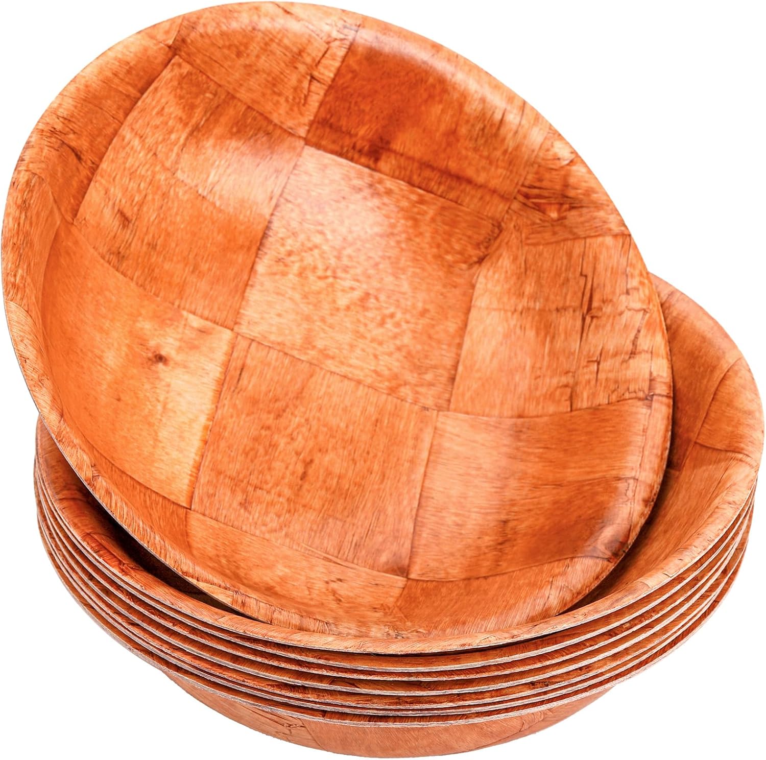 Elsjoy 8-Pack 8-Inch Wooden Woven Salad Bowls - Stackable Rustic Birch Wood Serving Bowls for Salads, Fruits, Veggies