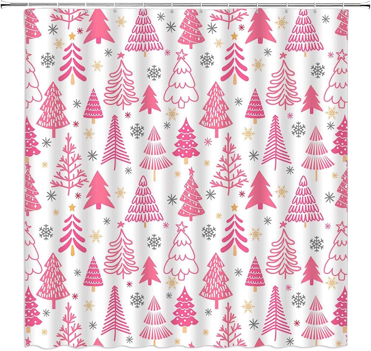 Christmas Tree Shower Curtain Gray Xmas Tree Stars Snowflake Rustic Farmhouse Winter Holiday Merry Christmas New Year 70" Wx96 H Bathroom Decor Curtain with Hooks