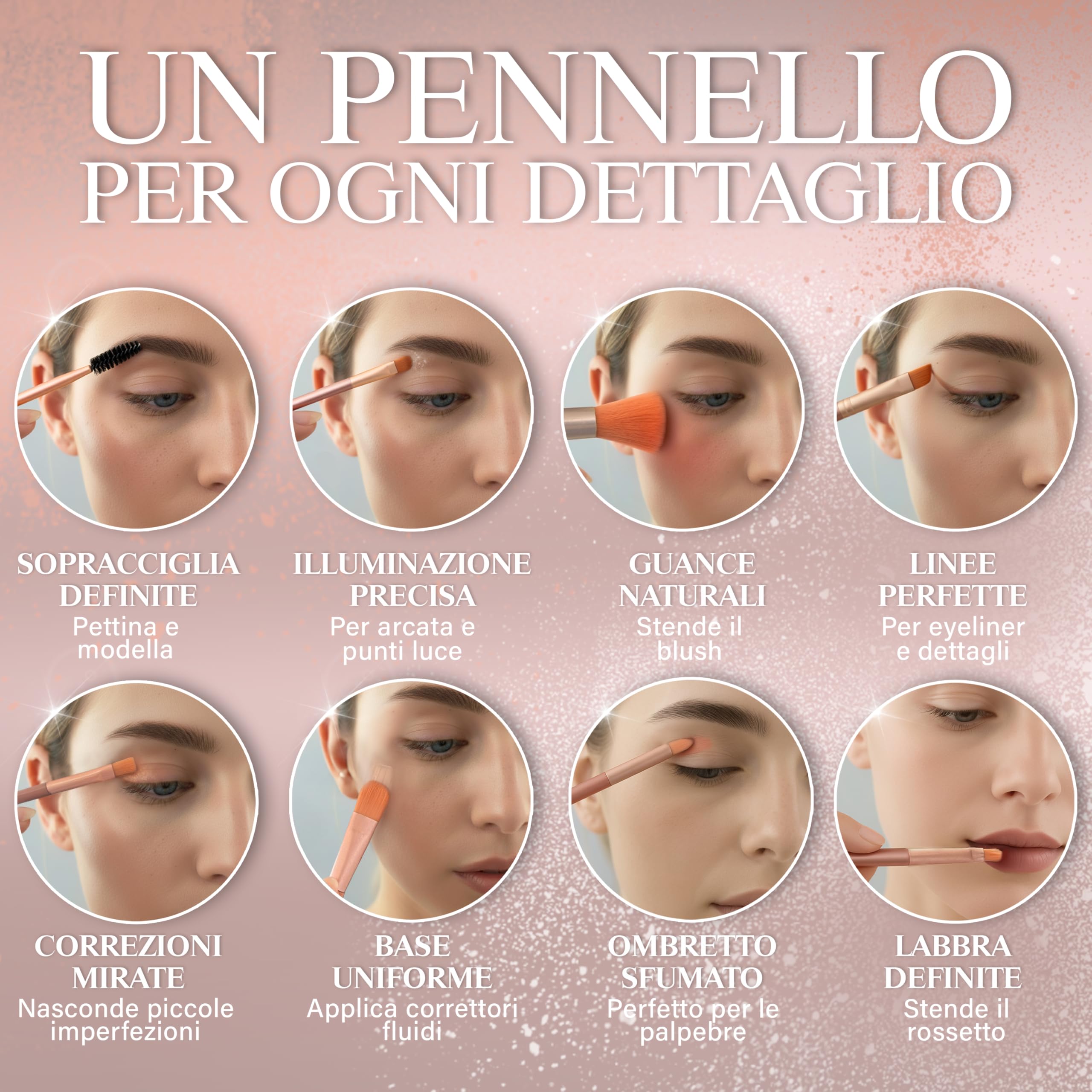 Compact Makeup Brush Set with Case 8 Pieces – Brushes for Face, Eyes, Lips, Portable, Soft and Precise, Travel Makeup Kit with Elegant Design - 4