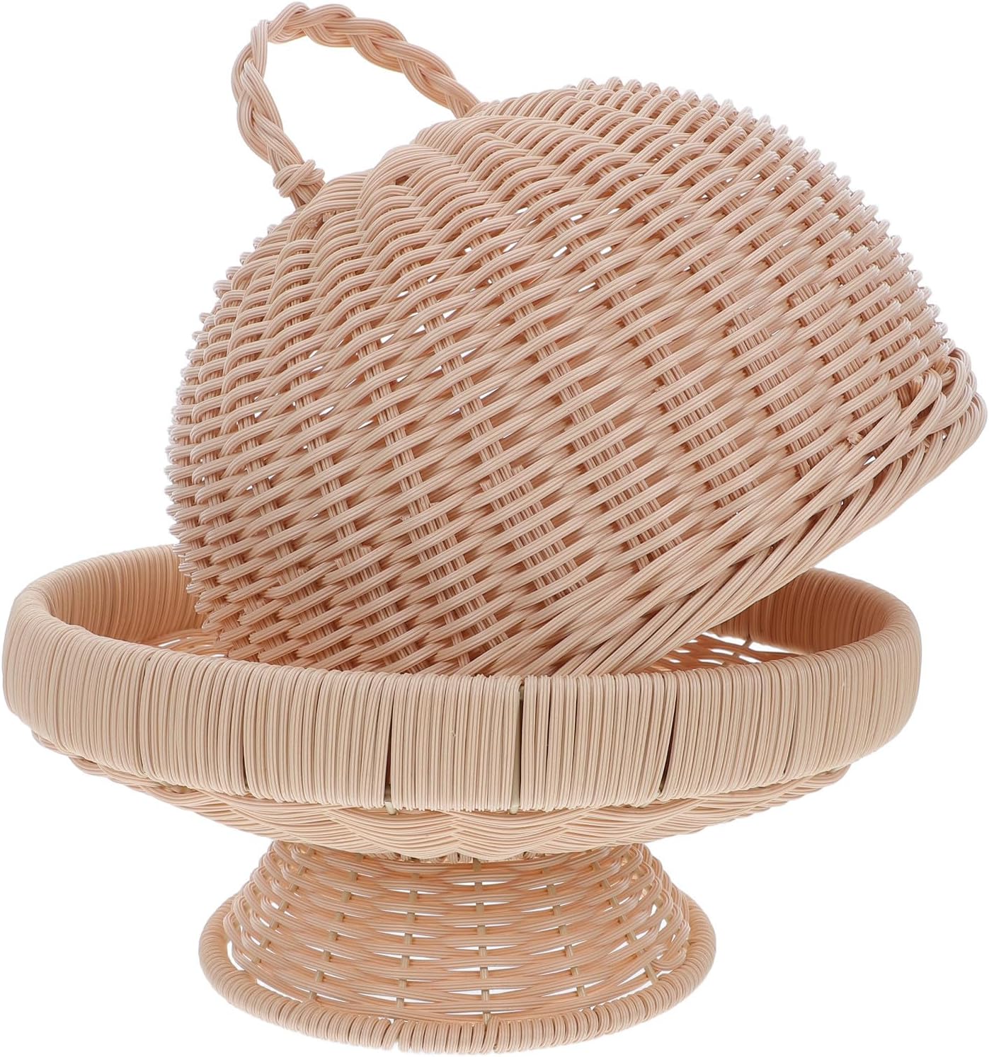 Wicker Bread Basket with Lid, round Rattan Fruit and Snack Storage Tray, Handwoven Serving Basket for Kitchen and Festive Dining Table
