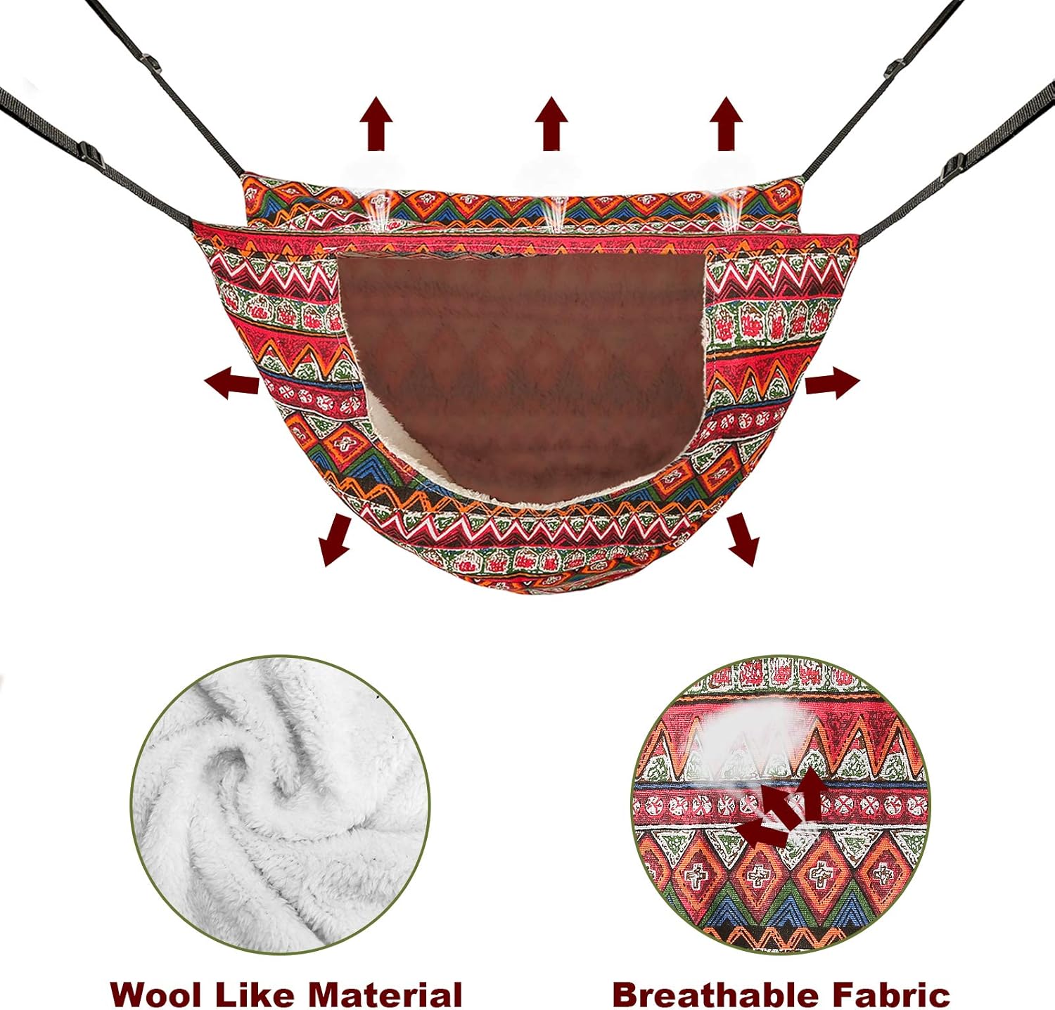 review Cat Cage Hammock,Hanging Soft Pet Bed for Kitten Ferret Puppy Rabbit or Small Pet,Double Layer Hanging Bed for Pets,2 Level Indoor Bag for Spring/Summer/Winter (Ethnic Style)
