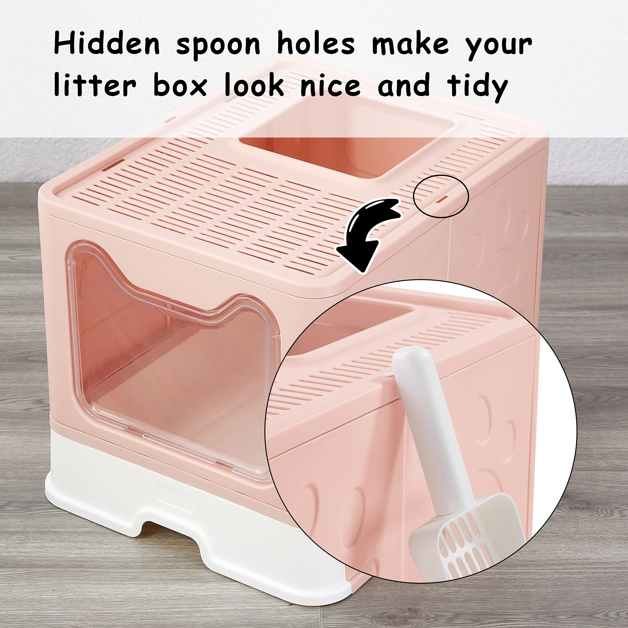 Vealind Foldable Cat Litter Box with Lid Front Entry & Top Exit XXL Extra Large Space Covered Kitty Litter Boxes Enclosure Toilet