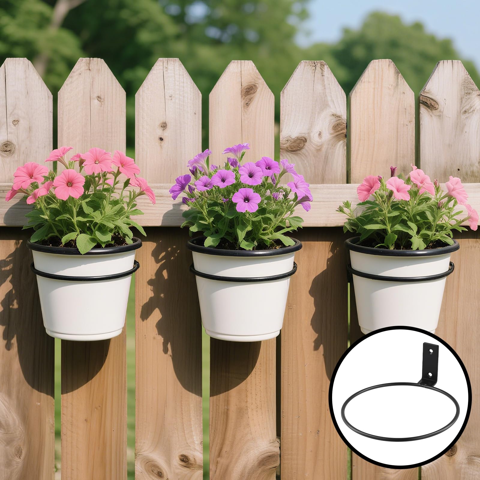 KEILEOHO Lot de 6 supports de pot de fleurs en forme d'anneau, 15 cm, noir, support mural avec vis et chevilles, support pour pots de fleurs, balcon et jardin