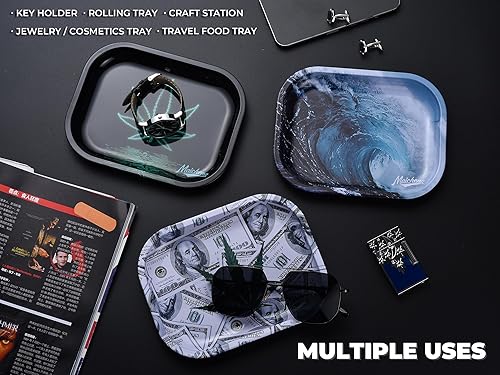 Miniatura 3 de Bandeja rodante de metal pequeña de alta calidad, 7 x 5.5 x 0.6 pulgadas, bonita bandeja decorativa MAICHENG para almacenamiento y viajes, diseño de