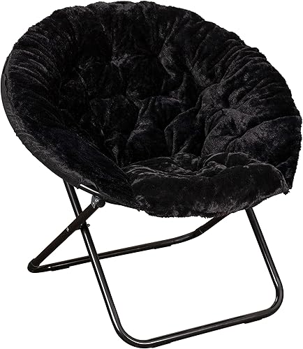 Miniatura 3 de BizChair Silla plegable de gran tamaño, silla de luna de piel sintética negra, marco de metal negro, silla plegable portátil de 38 pulgadas, para