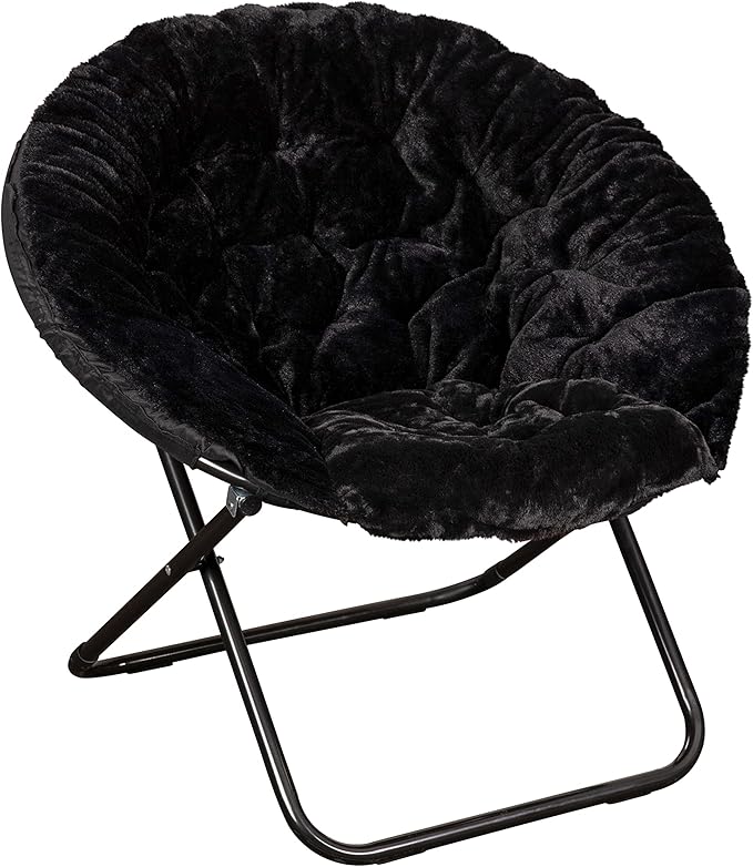 Sillón Plegable Redondo de Descanso con Tapizado Peluche Neg miniatura 3