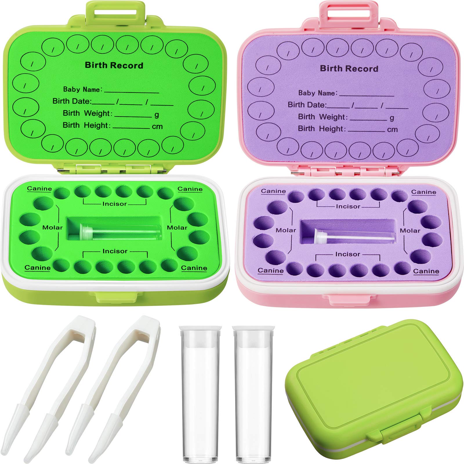 Jetec 2 Pieces Baby Teeth Keepsake Box PP Tooth Fairy Box Kids Tooth Storage Holder Organizer for Lost Teeth Cute Kids Deciduous Collection to Keep The Childhood Memory(Green and Pink)