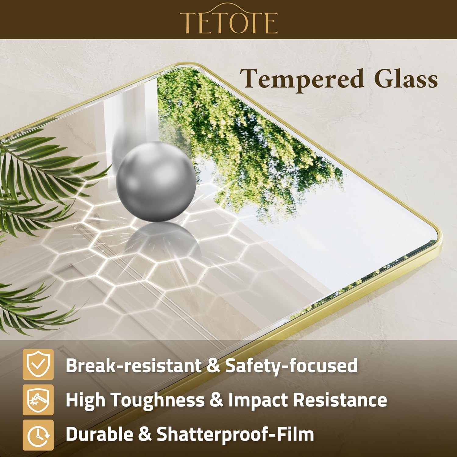 TETOTE Brushed Gold Framed Vanity Mirror 24 x 32 Beveled Edge Tempered Glass, Rounded Corner Rectangle Bathroom Mirror for Over Sink for Modern Bathroom, Living Room, Bedroom, Entryway