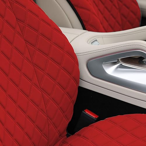 Miniatura 3 de TLH Prestige 79 - Cojines de asiento de automóvil Neosupreme rojo con puntada de diamante, paquete de dos fundas de asiento para autos, camiones,