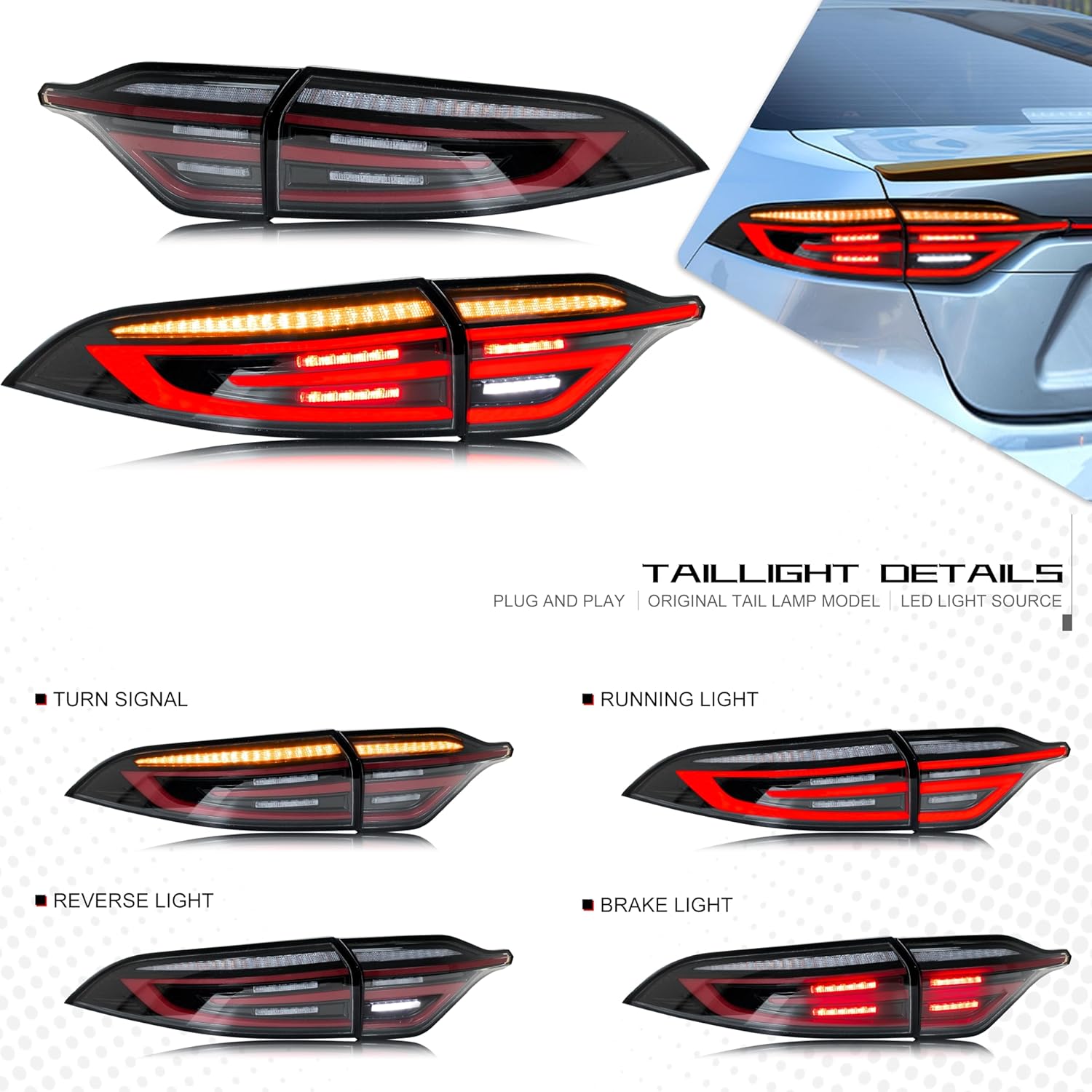 inginuity time LED Tail Lights & Center Lamp for Toyota Corolla 2020 2021 2022 2023 2024 E210 12th Gen Sedan Start-up Animation Sequential Turn Signal Clear Rear Lamps Accessary Assembly