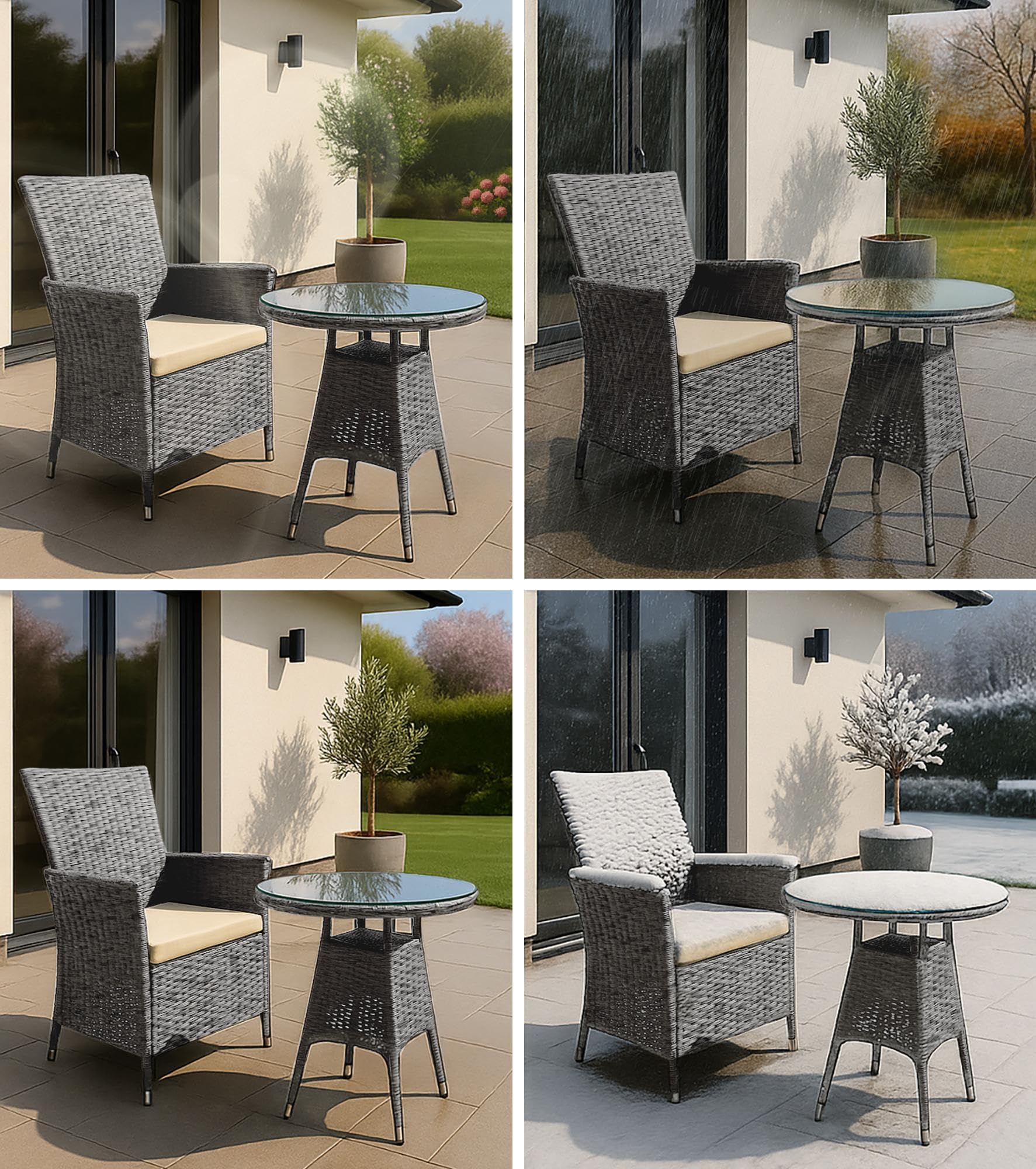 CLP Gartenmöbel-Set Fireda, 3-teilige Sitzgarnitur, aus PE-Rattan, mit Couchtisch, inkl. Sitzkissen & Tischplatte aus Sicherheitsglas, Farbe:grau-meliert