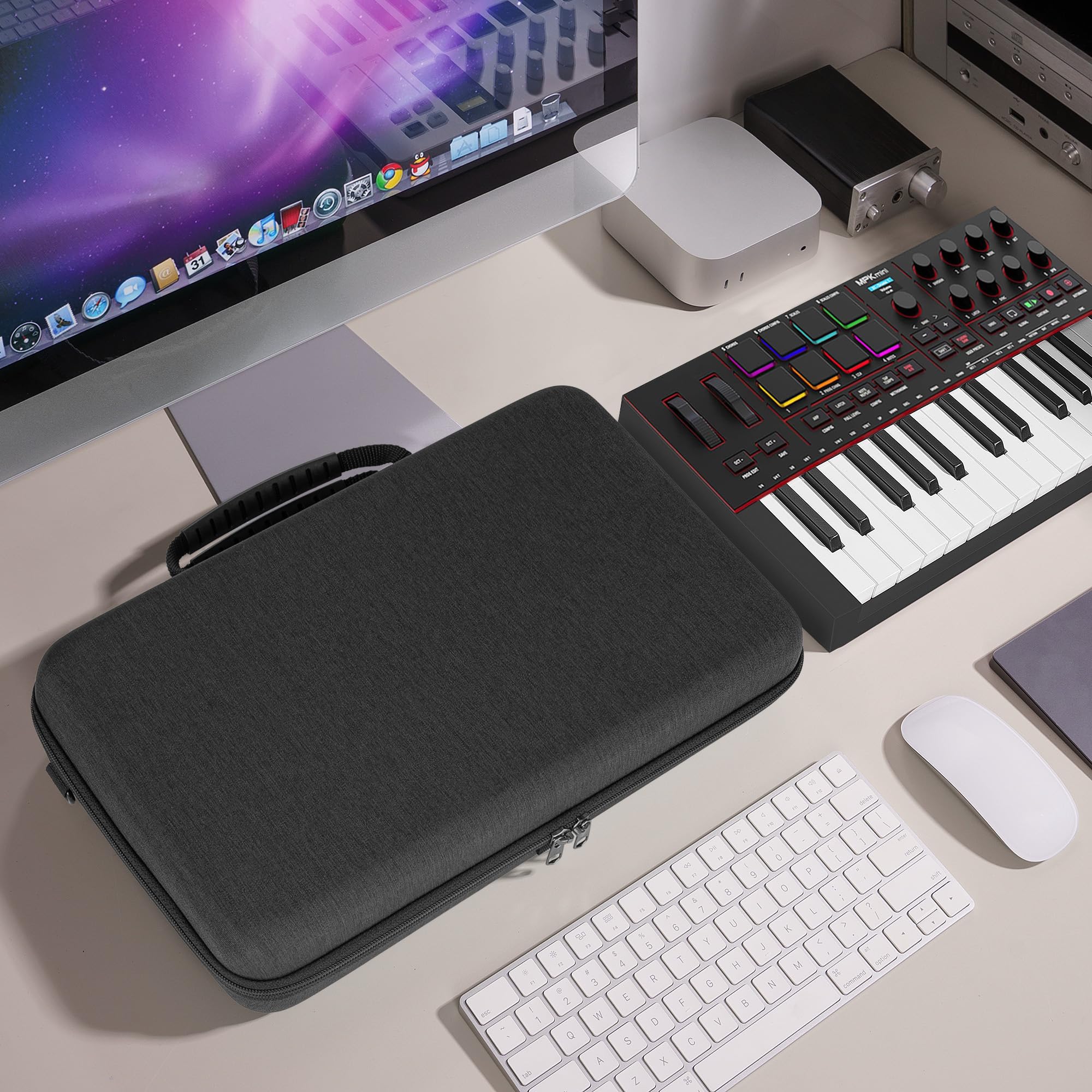 Geekria Twarda walizka podróżna, kompatybilna z Akai Professional MPK Mini IV, Novation FLkey 2 Mini 25, torba transportowa na klawiaturę kontrolera MIDI (ciemnoszary)