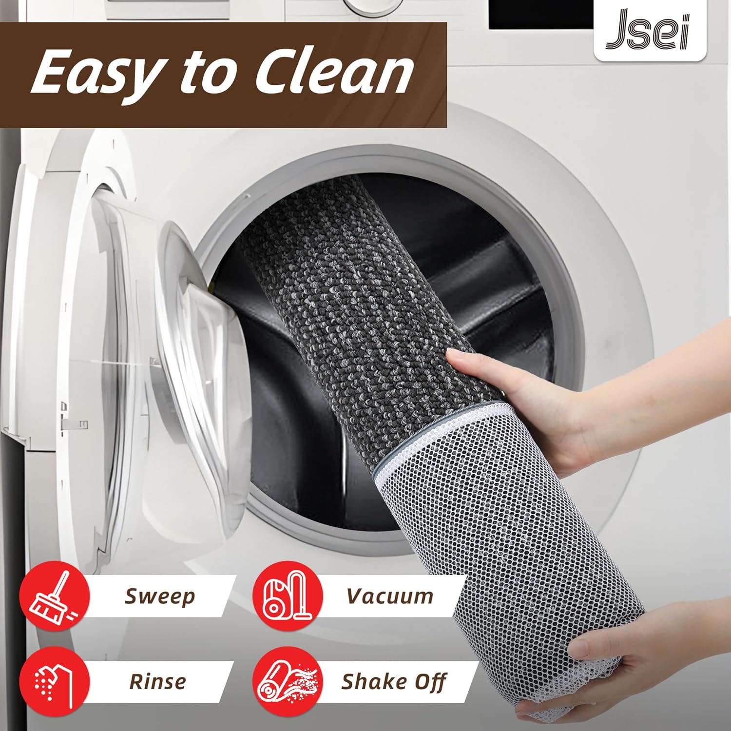 JSEI Dirt Trapper Door Mat 32"x48" Non-Slip Washable Entrance Mat, Dog Doormats, Absorbent & Fade-Resistant Floor Mats, Low Profile Welcome Mats for Entryway, Front Door, and Inside Entrance, Charcoal - Image 6