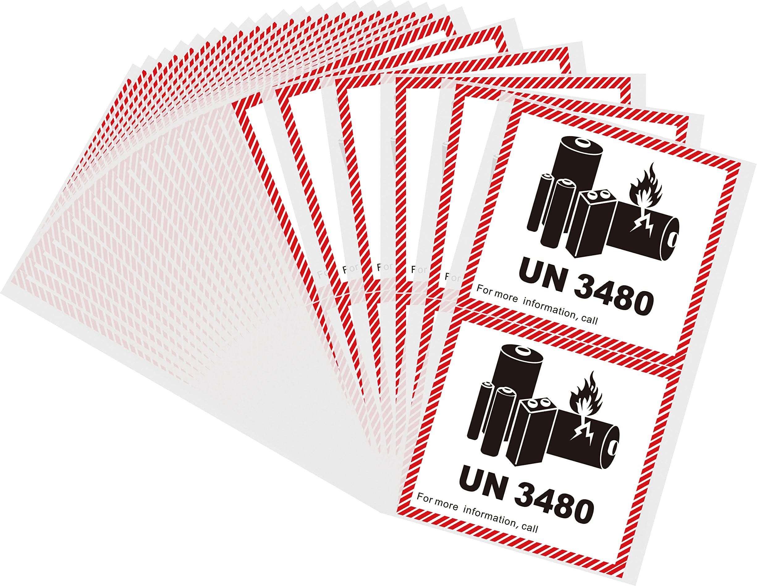 Hybsk 4.7" x 4.3" Lithium Ion Battery Transport Caution Warning Labels 50 Adhesive Stickers (UN3480)