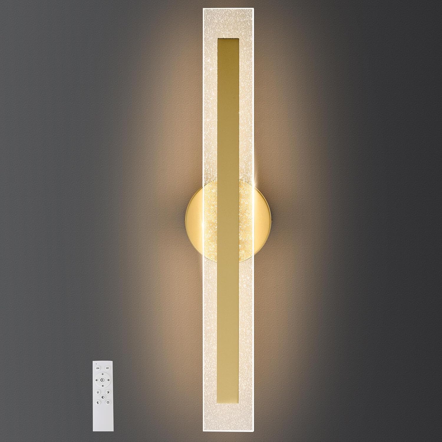 Modern Hardwired Wall Sconces 22.8In Gold Wall Light Fixtures Remote Dimmable LED Sconce Wall Lighting Indoor Wall Lamps for Living Room Bedroom Bathroom Hallway Stairs Gold 22.8" Rectangle