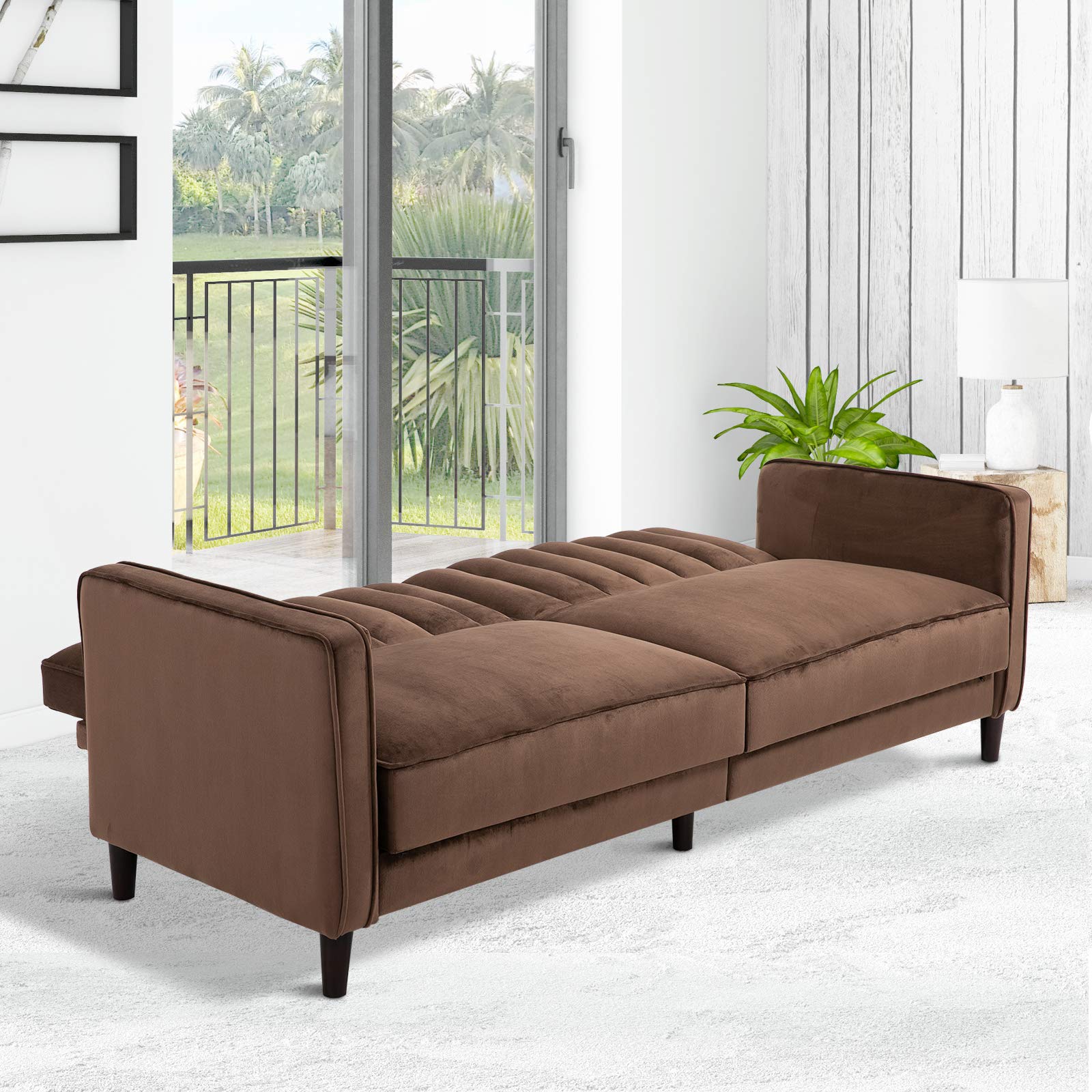 Metal Frame Sofa Bed Convertible Recliner Flannel Upholstery