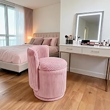 Corduroy Chair with Storage, 360 Swivel Makeup Chair for Vanity