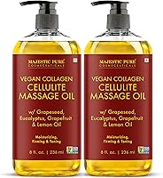 Majestic Pure Collagen Firming Body Massage Oil - Smooths Cellulite, Tones Skin Texture, Refreshing Eucalyptus - 8oz Pack of 2