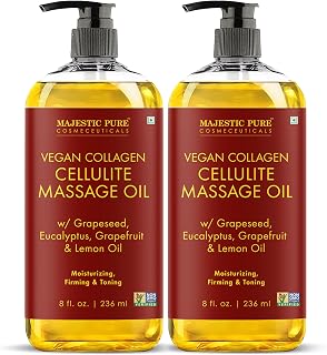Majestic Pure Collagen Firming Body Massage Oil - Smooths Cellulite, Tones Skin Texture, Refreshing Eucalyptus - 8oz Pack of 2