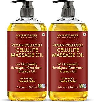 Majestic Pure Firming Body Massage Oil with Collagen – Helps Smooth The Appearance of Cellulite & Improve Skin Texture – Refreshing Aromatherapy Body Oil for Legs & Full Body – 8 Fl Oz Pack of 2