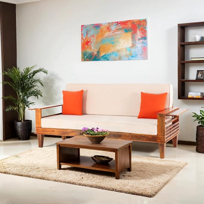 Peachtree Kaira Sofa Cum Bed 3 Seater | 3 Years Warranty Sofa Bed 6.5 x 4 Feet for Living Room | Mango Wood Frame with Velvet Fabric | Foldable Sofa with Side Newspaper Holder