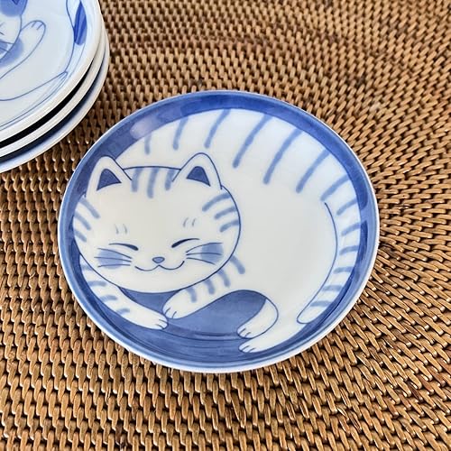 Miniatura 5 de MINO WARE JAPAN Nekochigura - Juego de platos pequeños japoneses, diseño de gatos lindos, para aperitivo, postre, sushi, salsa de soja, 3.94 x 0.8