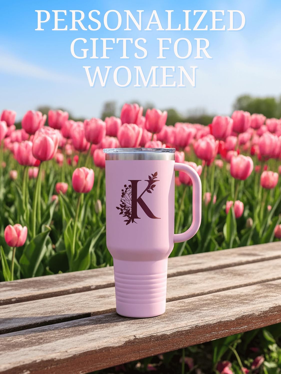 Onebttl Personalized 40 oz Tumbler with Handle and Straw for Women, Monogrammed Gifts for Her on Birthdays, Christmas, Pink Initial Mug, M - Image 6