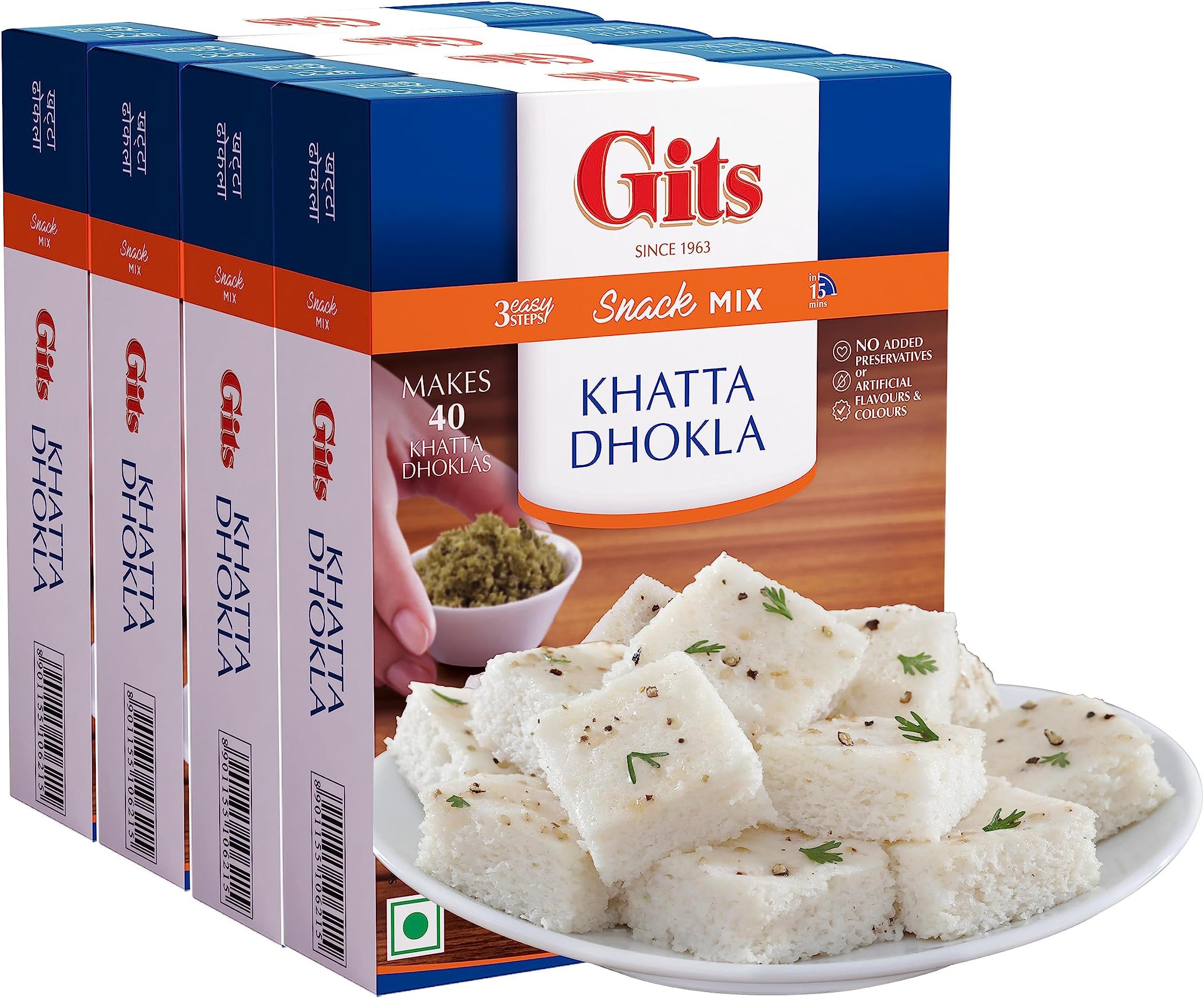 Instant Khatta Dhokla Mix, Makes 40 Per Pack, Pure Veg, Instant Indian Snack Mix, 800g (Pack of 4, 200g Each)