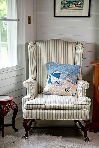 Chandler 4 Corners Almohada decorativa de lana con gancho a mano de Sand Piper diseñada por artistas (18 pulgadas x 18 pulgadas), almohada náutica