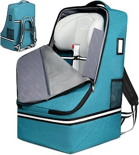Car Seat Travel Bag, Infant Seat Travel Backpack with Padded and Adjustable Shoulder Strap, Car Seat Travel Backpack for Airplane, Large Gate Check Bag for Airplane, Car Seat Bags for Travel, Blue