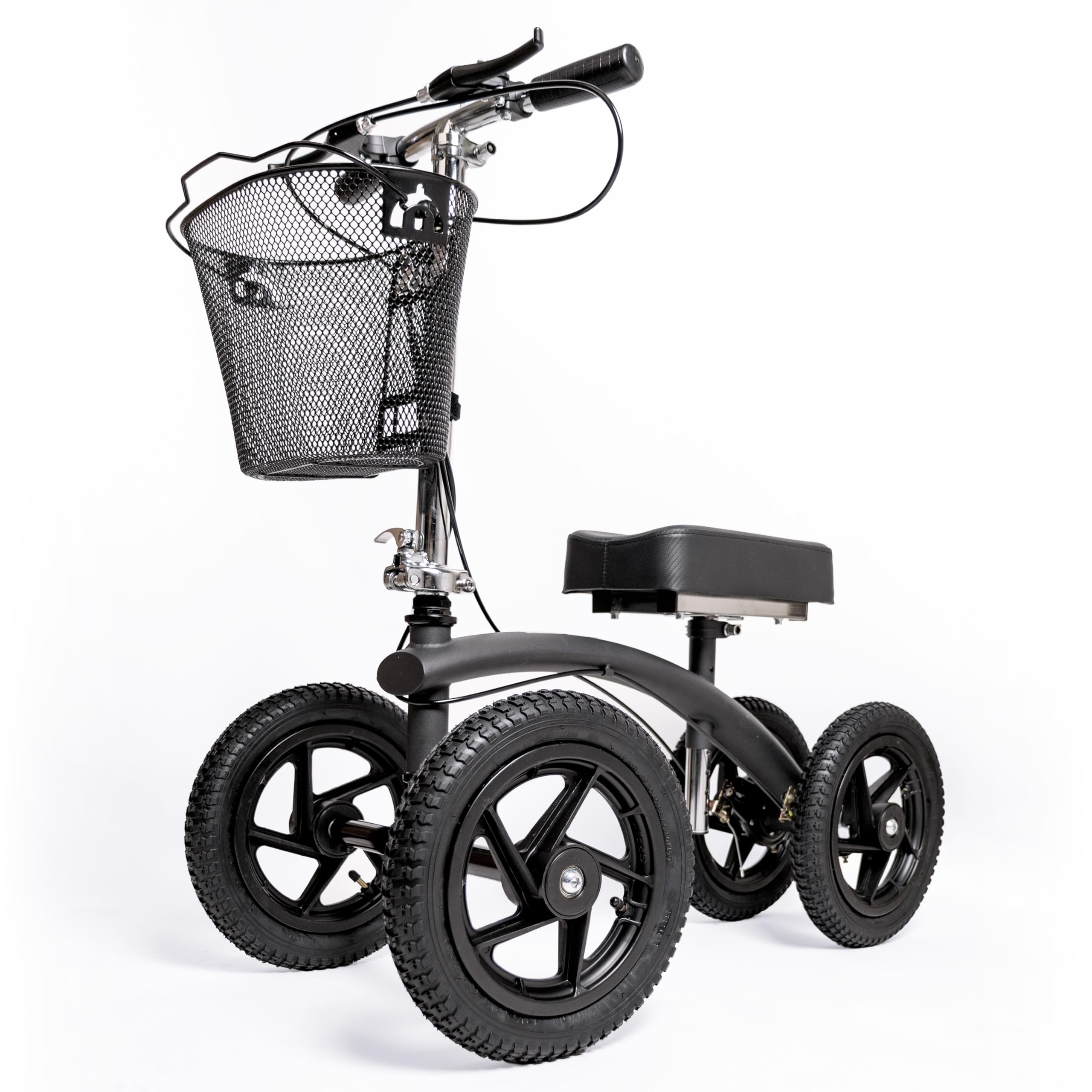 BodyMed All-Terrain Knee Walker, Steerable for Foot Injuries - Heavy-Duty, Adjustable Scooter with Dual Brakes & Metal Basket - Better Alternative to Crutches for Leg Recovery