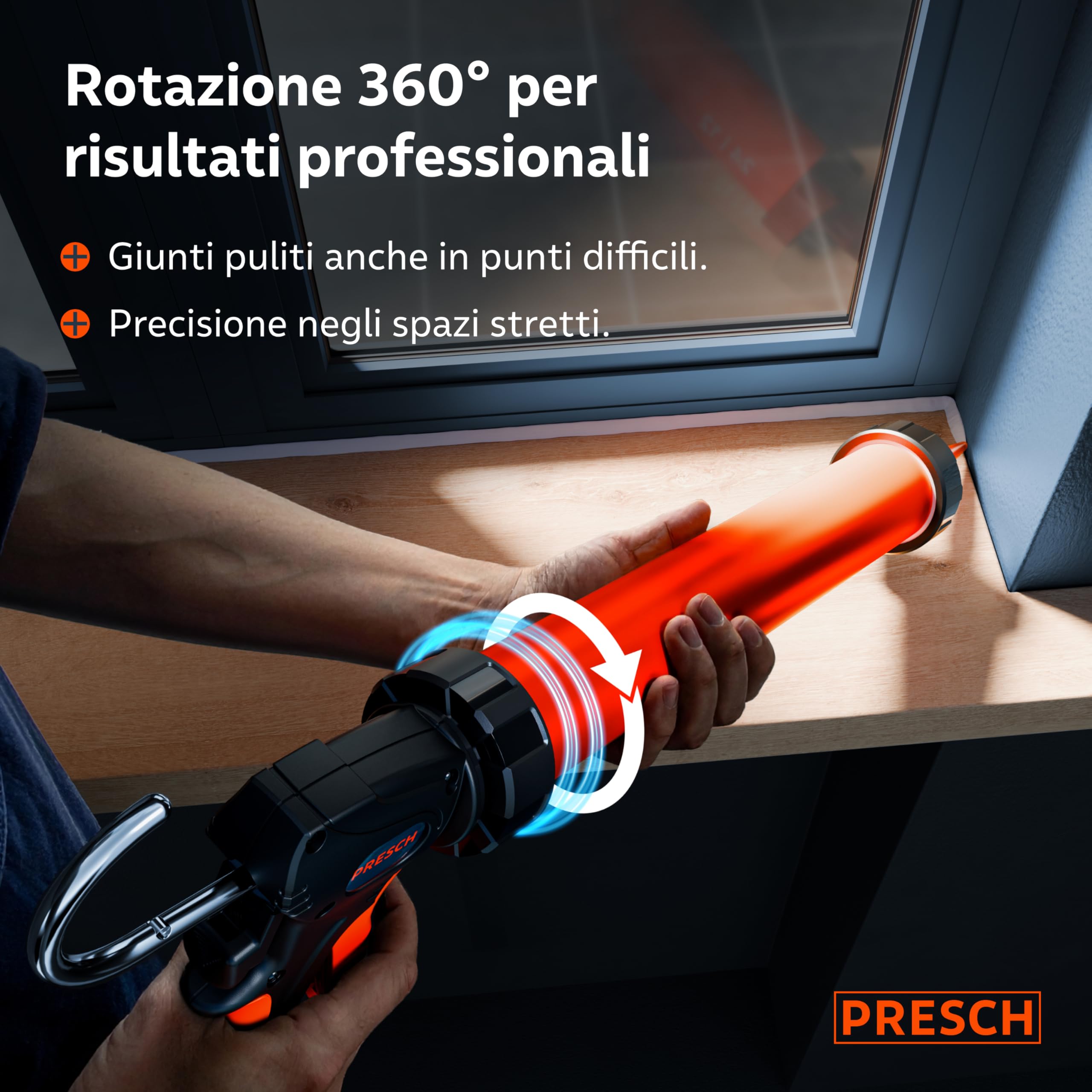 Presch Pistola Silicone 600ml con 2 ugelli – Rapporto 24:1 & 12:1 per sigillanti e adesivi (acrilico) – Pistola per sacchetti girevole 360° con impugnatura antiscivolo