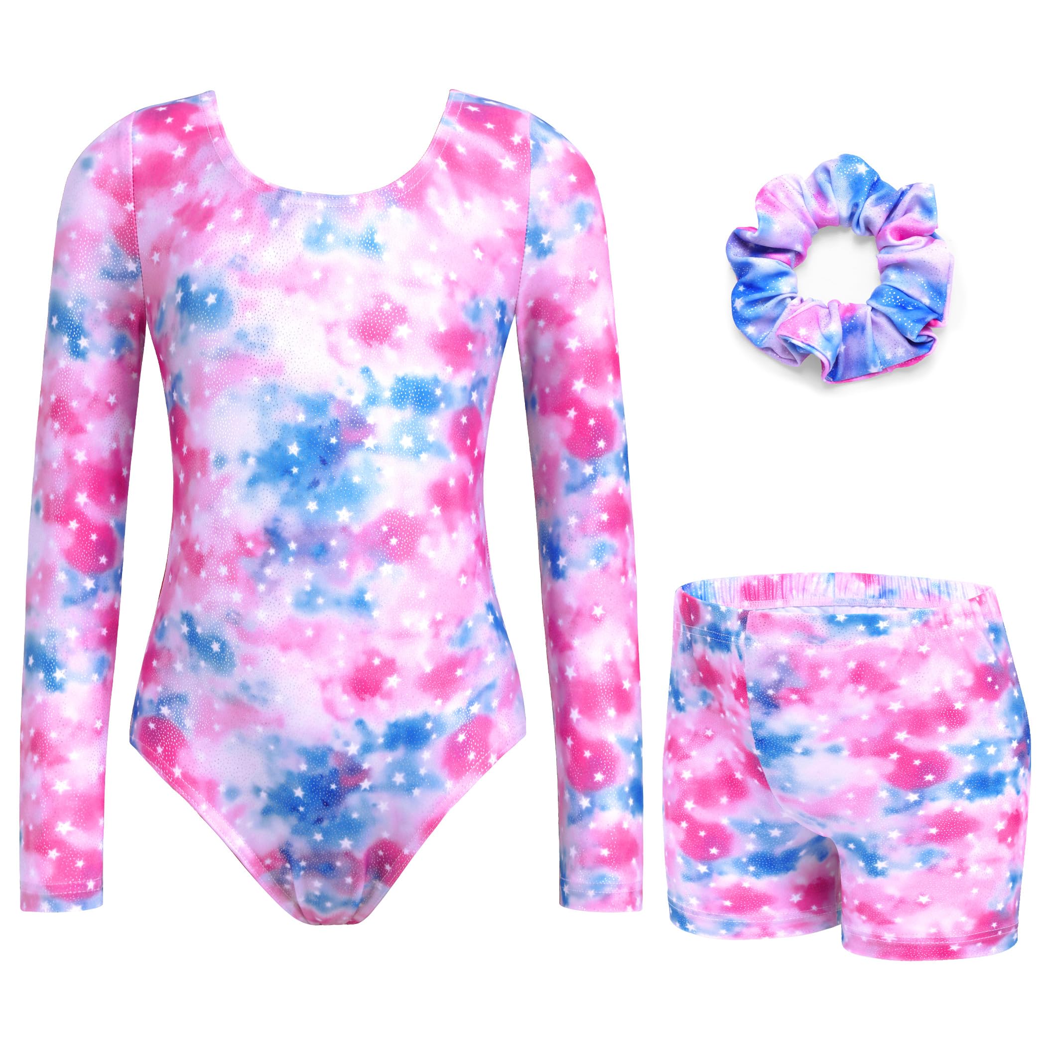 Zaclotre Long Sleeve Sparkly Gymnastics Leotard and Unitard Set with Tumbling Shorts