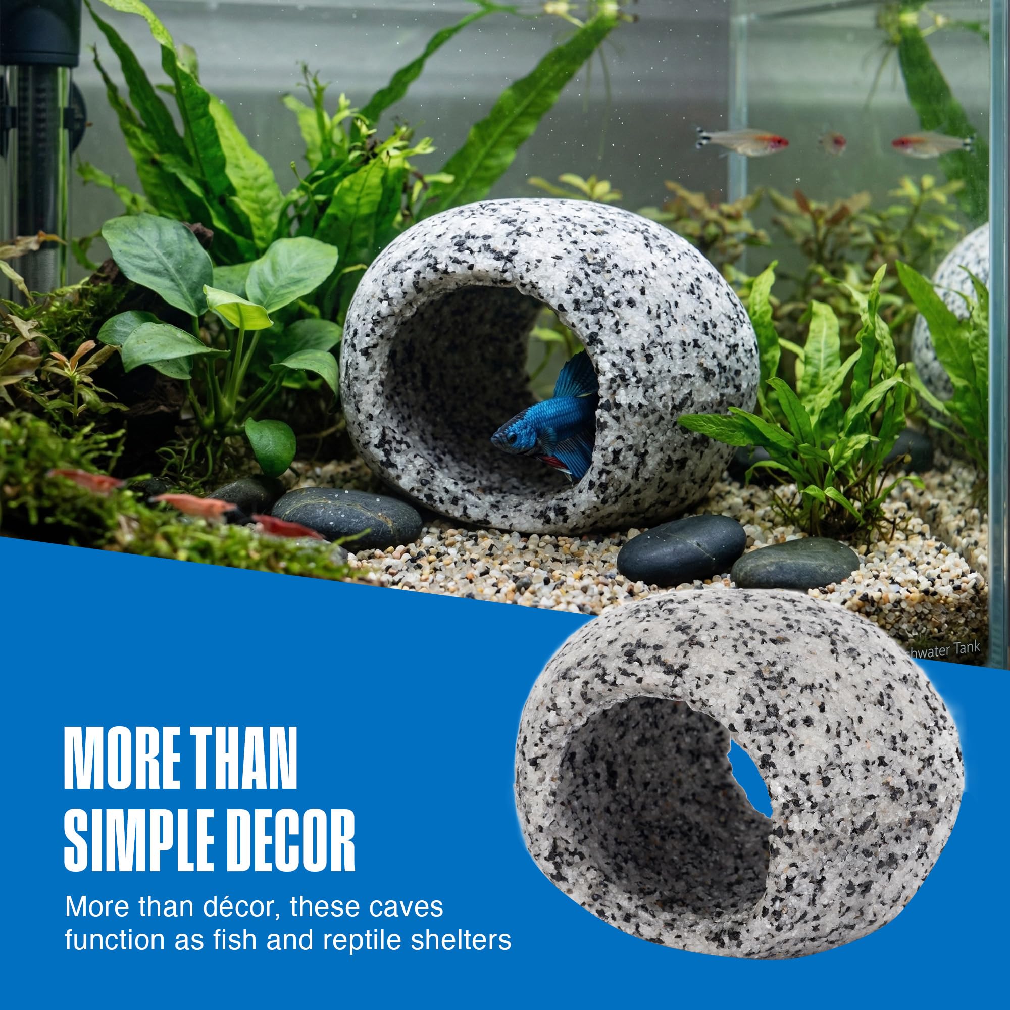 Penn-Plax Deco-Replicas Granite Aquarium Ornament & Hideaway – Realistic Stone Appearance – Safe for Freshwater and Saltwater Tanks – Small Size, White (RR1071) : Aquarium Decor Rocks : Pet Supplies