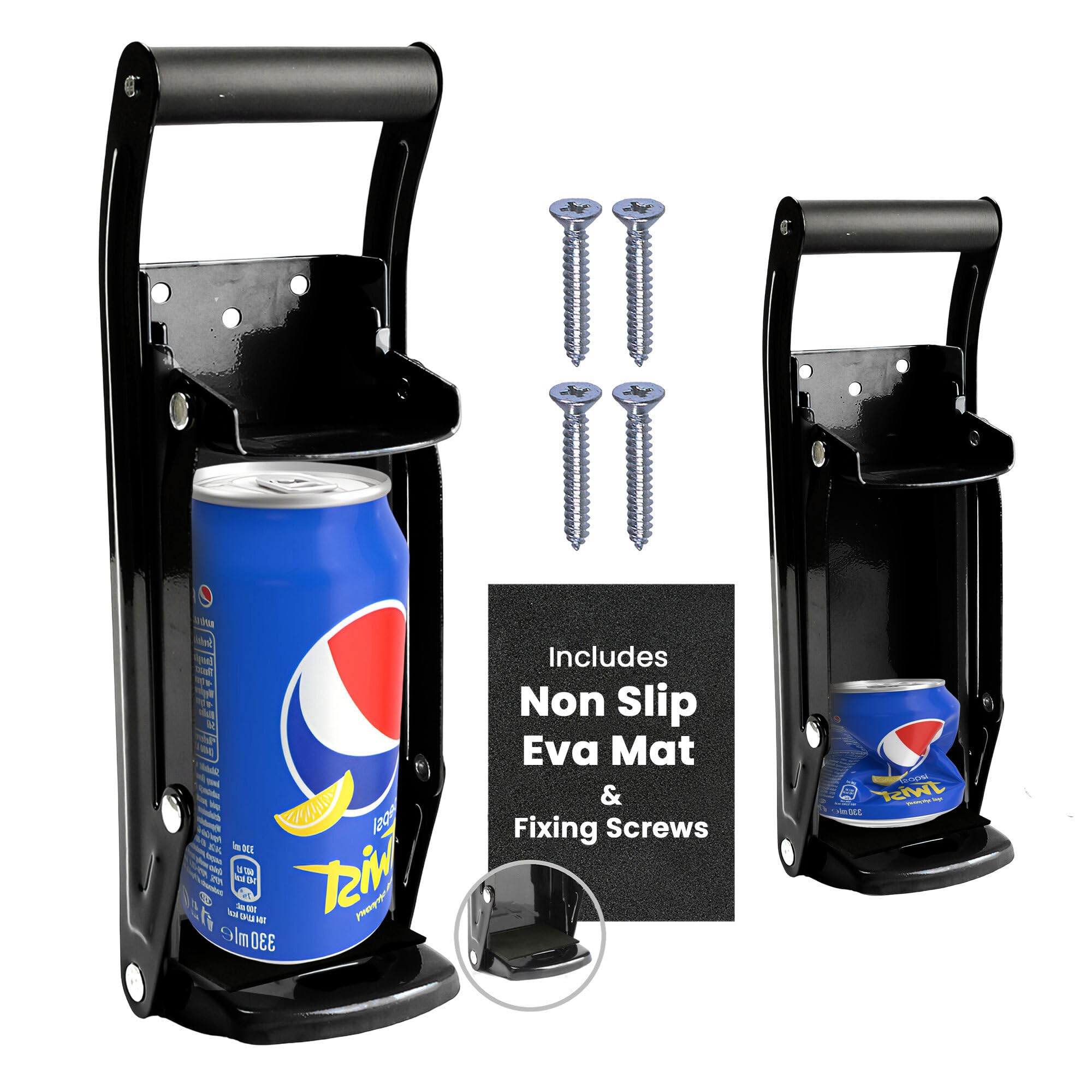 LKH Can Crusher & Bottle Opener - Soda Beer Can Crushers for Recycling, Wall Mounted with Soft Grip Handle, Built-in Tin Opener 2-in-1 Heavy Duty Tool for Bottles, Tins & More (Black)