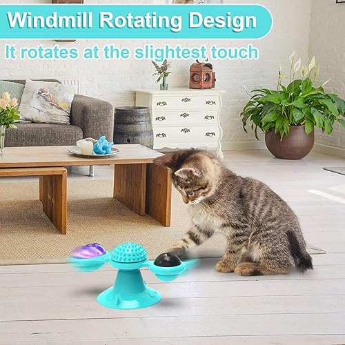 Miniatura 5 de GBSYU Molino de viento interactivo para gatos con hierba gatera juguetes para gatos de interior, juguetes divertidos para gatitos con bola de luz