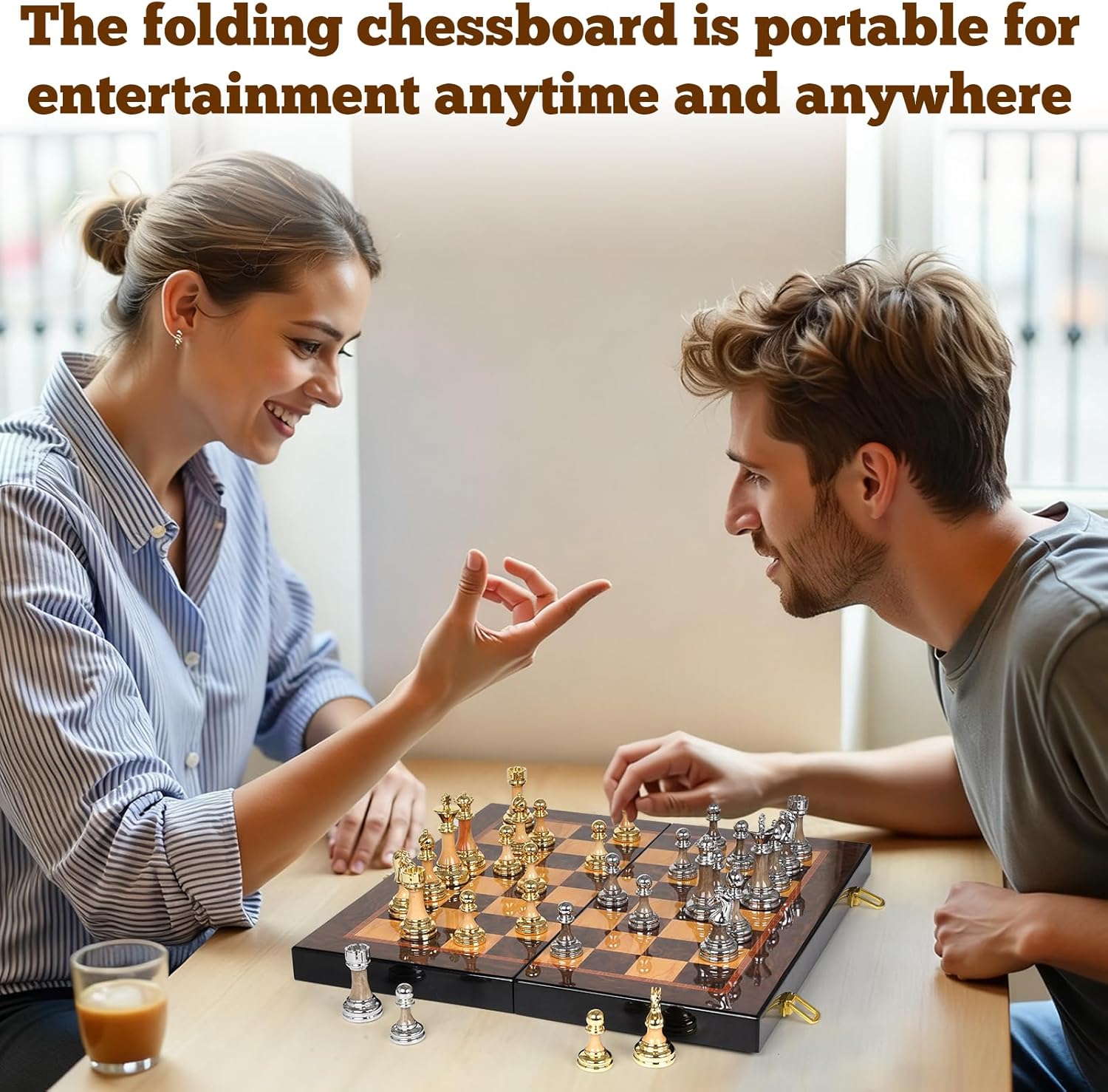 Luxury Large Metal & Acrylic Chess Set with Wooden Chess Board (17”) – Weighted Chess Pieces with 3.5” King, Foldable Tournament Chess Set for Adults and Kids, Professional Chess Game Set