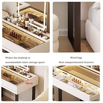 LEDライト付きメイクアップテーブル Amazon｜ミラーライト付き ドレッサーテーブル 引き出しと