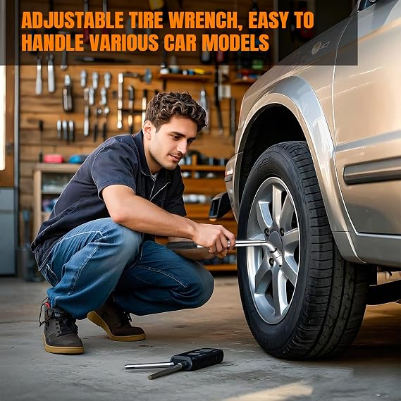 Universal Car Wheel Brace - Telescopic Lug Wrench with 17/19/21/23mm Sockets - Heavy Duty Extending Handle (35-55cm) - Non-Slip Grip for Easy Tyre Changes - Fits All Standard Vehicles, SUVs & Caravans