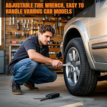 Universal Car Wheel Brace - Telescopic Lug Wrench with 17/19/21/23mm Sockets - Heavy Duty Extending Handle (35-55cm) - Non-Slip Grip for Easy Tyre Changes - Fits All Standard Vehicles, SUVs & Caravans